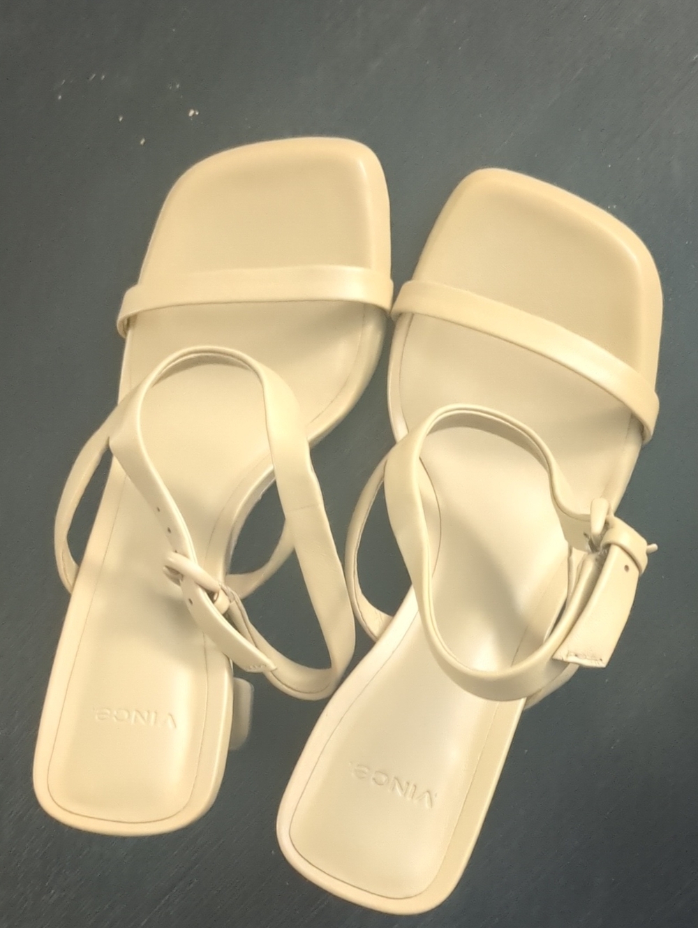 Never Worn! Vince Cream Square-Toe Minimal Strap Sandals In All Leather